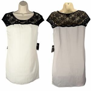Express Dress Womens XS White Black Gray Colorblock Lace Trim Shift Satin Lined